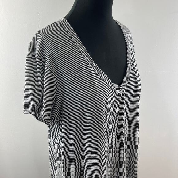 Wilt Black White Top Cotton Striped Ribbed V-Neck Short Sleeve Size Large L USA - Picture 6 of 10